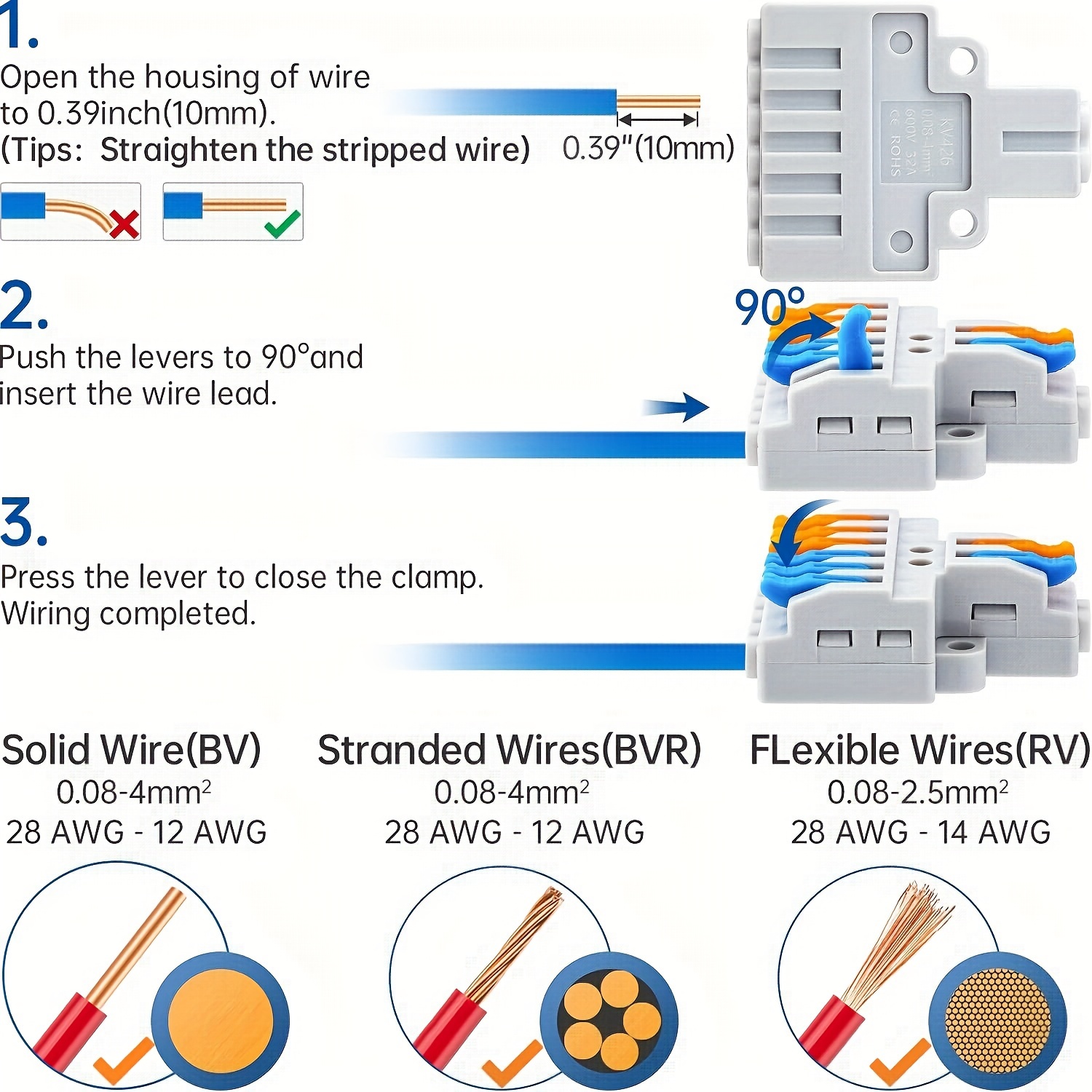 CESFONJER Bornes de Connexion Automatique, Rapide Connecteur de fil de  Câble, Connecteur à Ecrou à levier, Assortiment de Conducteurs Connecteurs  de fils Compacts SPL-1 (24 Pièces) : : Bricolage