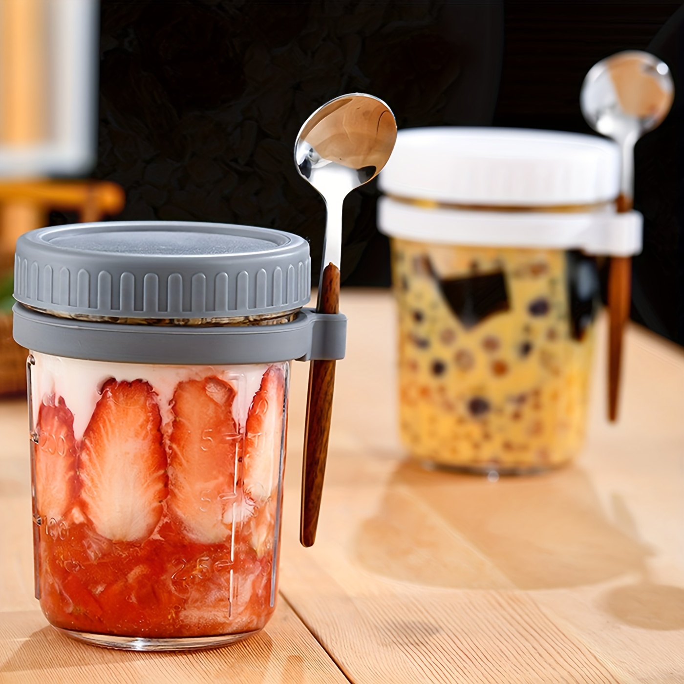 350ML Overnight Oats Containers with Lids and SpoonMason Jars for