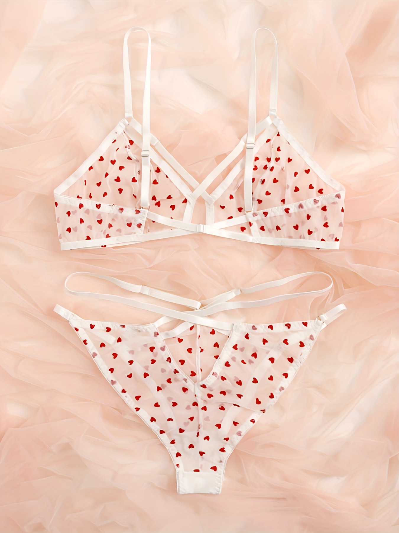 Plus Size Sexy Lingerie Set Women's Plus Heart Print - Temu