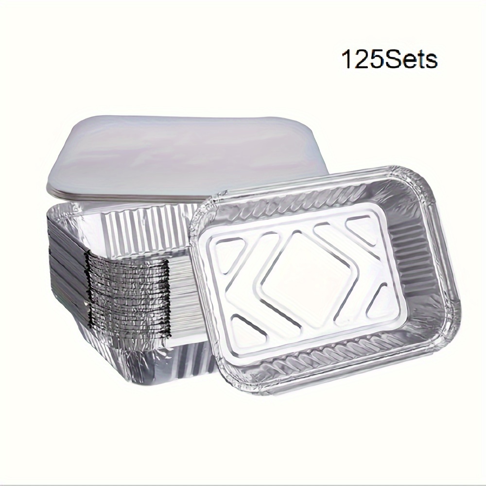 10Pcs Disposable Aluminum Foil Pans Grill Catch Tray Food Containers  Rectangle Take-out Lunch Box Kitchen Supplies BBQ Accessory