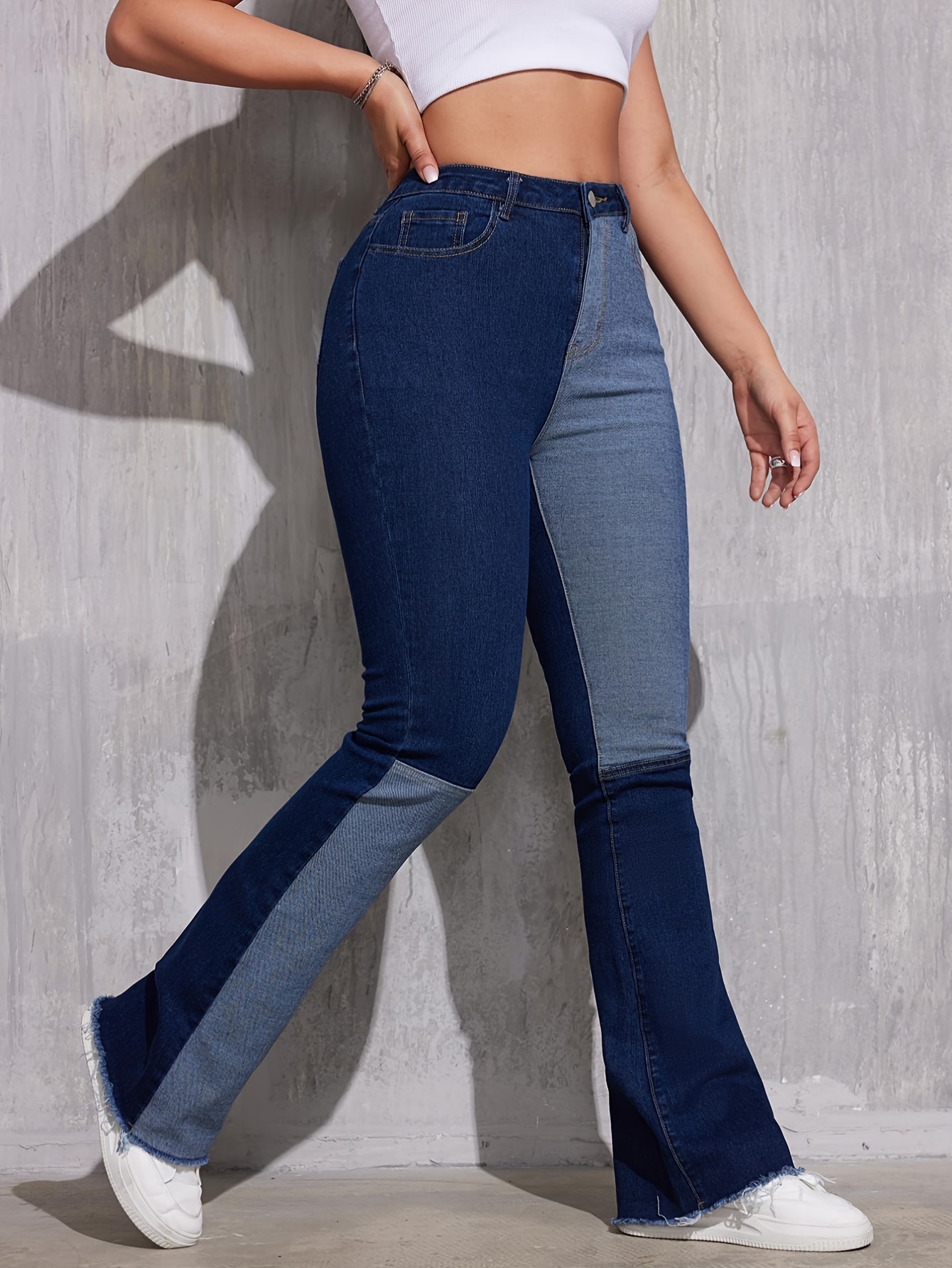 Patchwork store flare jeans