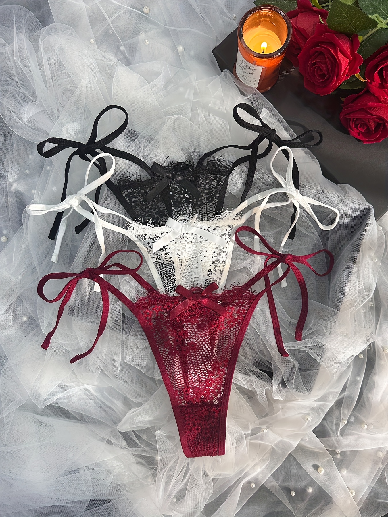 Floral Lace Thongs Heart Ring Linked Cut Intimates Panties - Temu