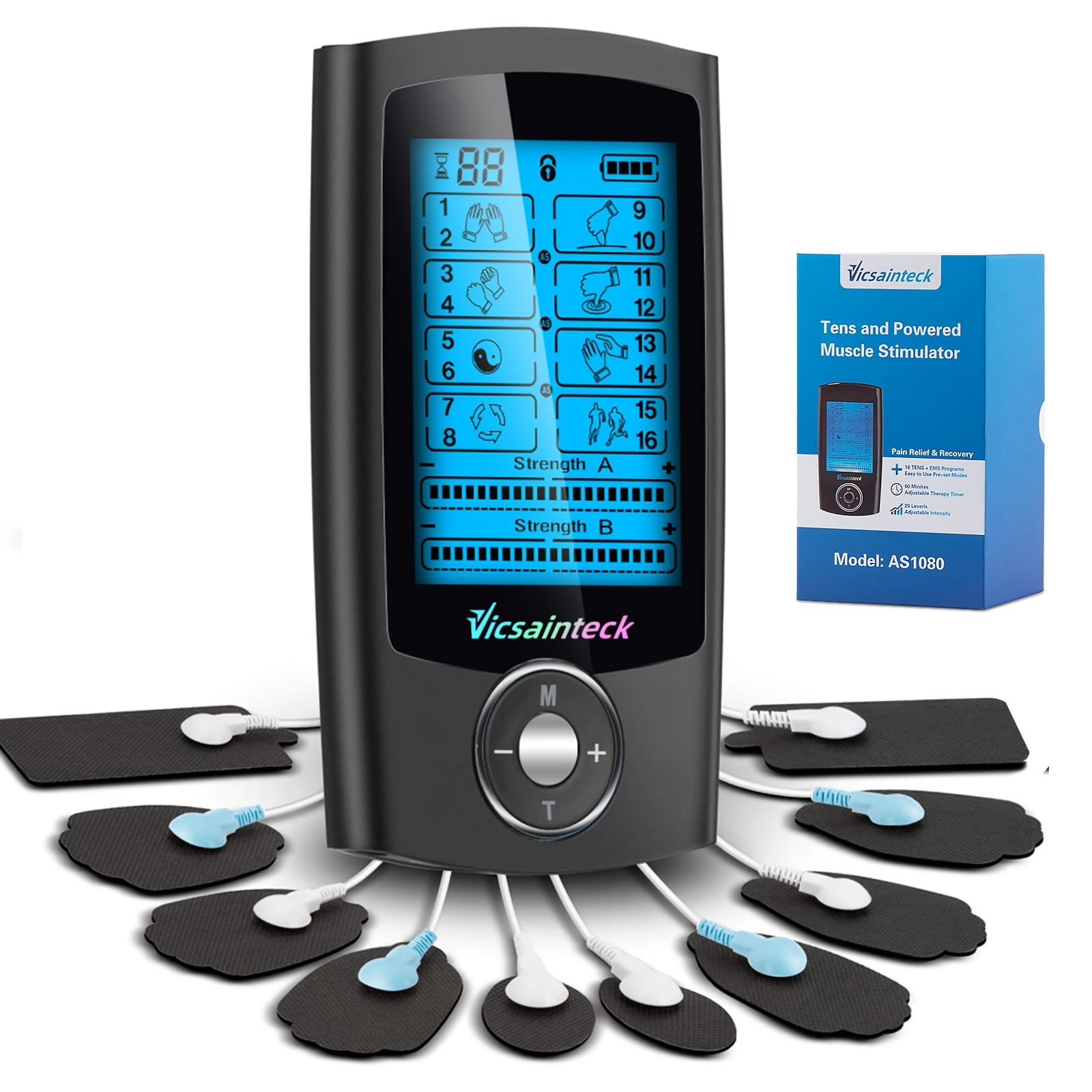 Buy Rechargeable Tens Unit 24 Modes Muscle Stimulator for Pain Relief Therapy With 10 Pads