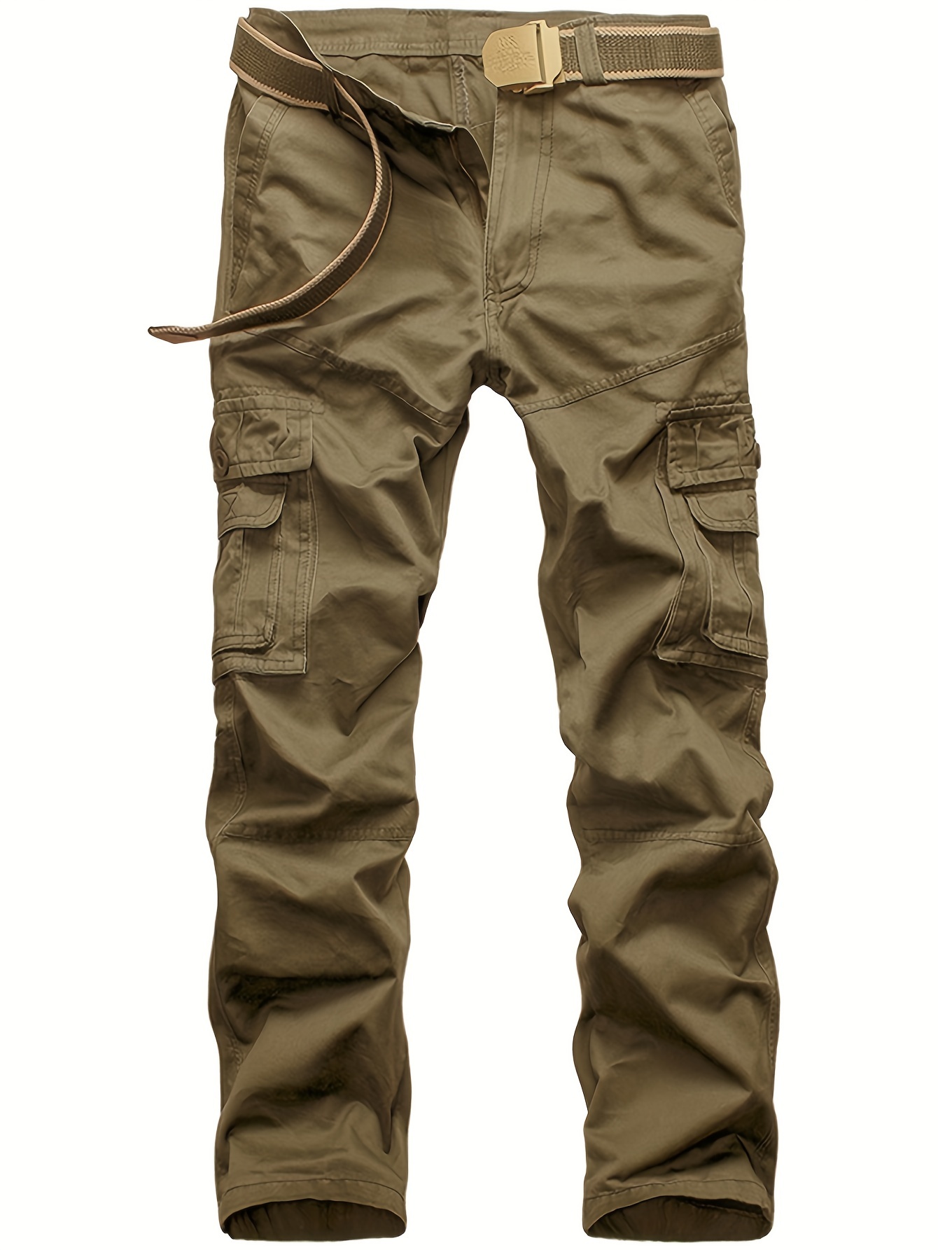 Cotton Solid Multi Flap Pockets Men's Straight Leg Cargo - Temu Canada