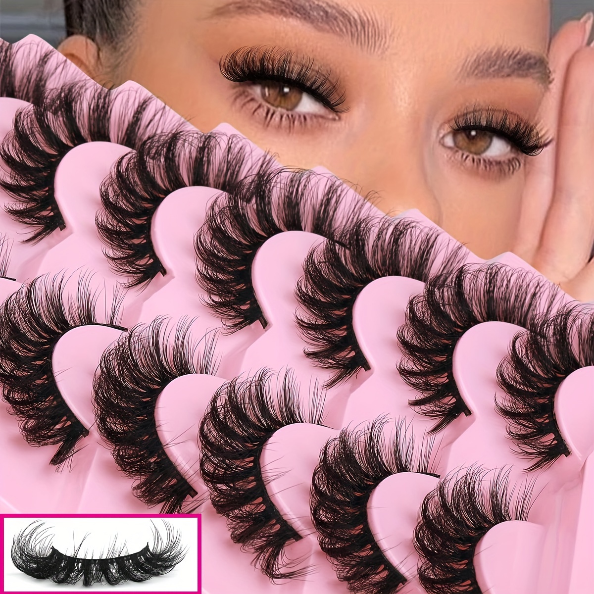 

Faux Mink Lashes Fluffy Cat Eye Lashes Wispy 6d Volume False Eyelashes Look Like Extensions, Thick Soft Curling Fake Lashes ( 7 Pairs )