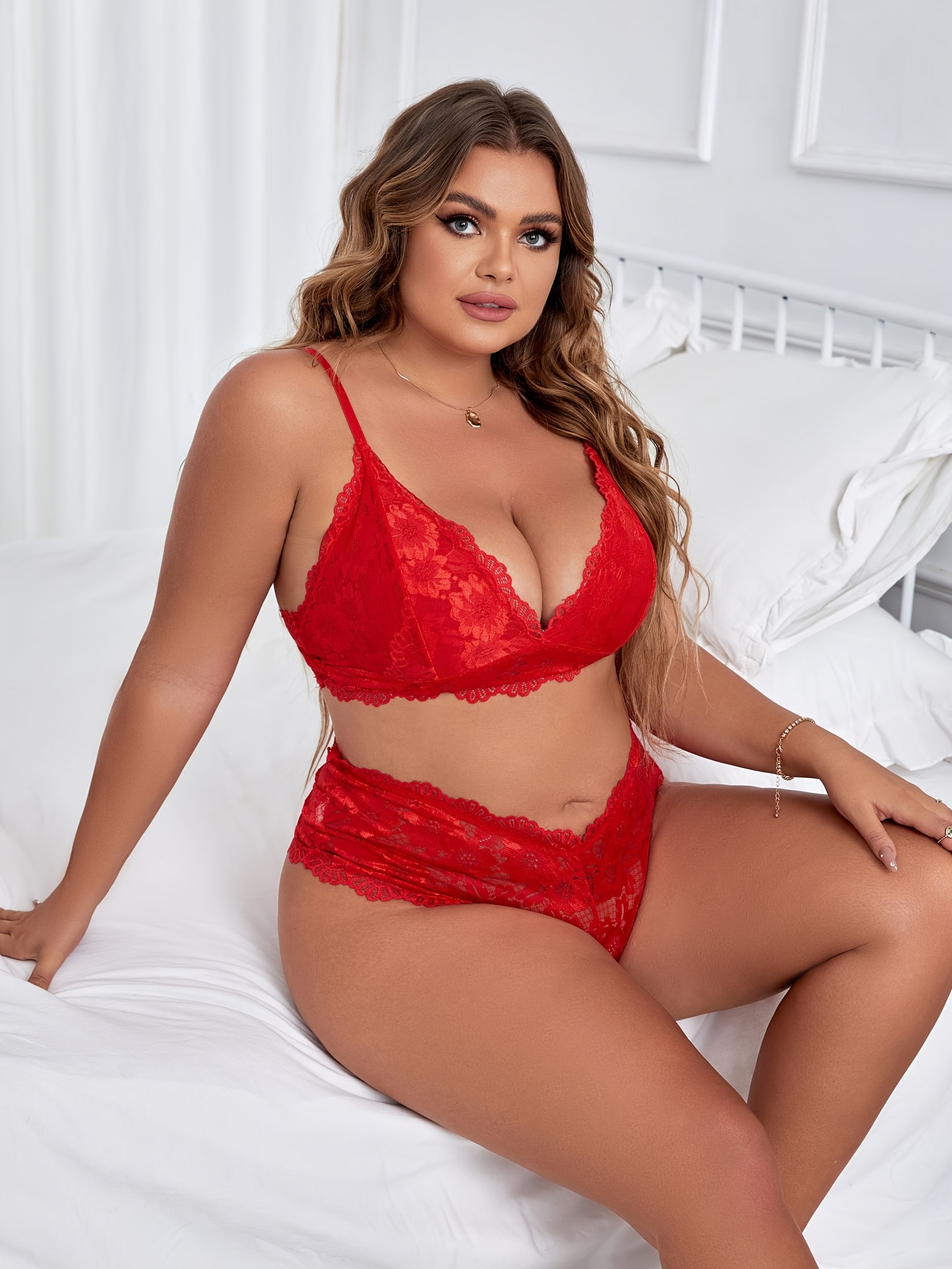 Plus Size Sexy Bralette Lingerie For Women Floral Sheer Lace