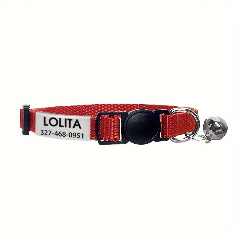 TEMU [custom Product!!!] Personalized Nylon Cat Collar, Solid Color Kitty Cat Collars Collars With Breakaway Safety , Bell, And Custom Name Id Tag