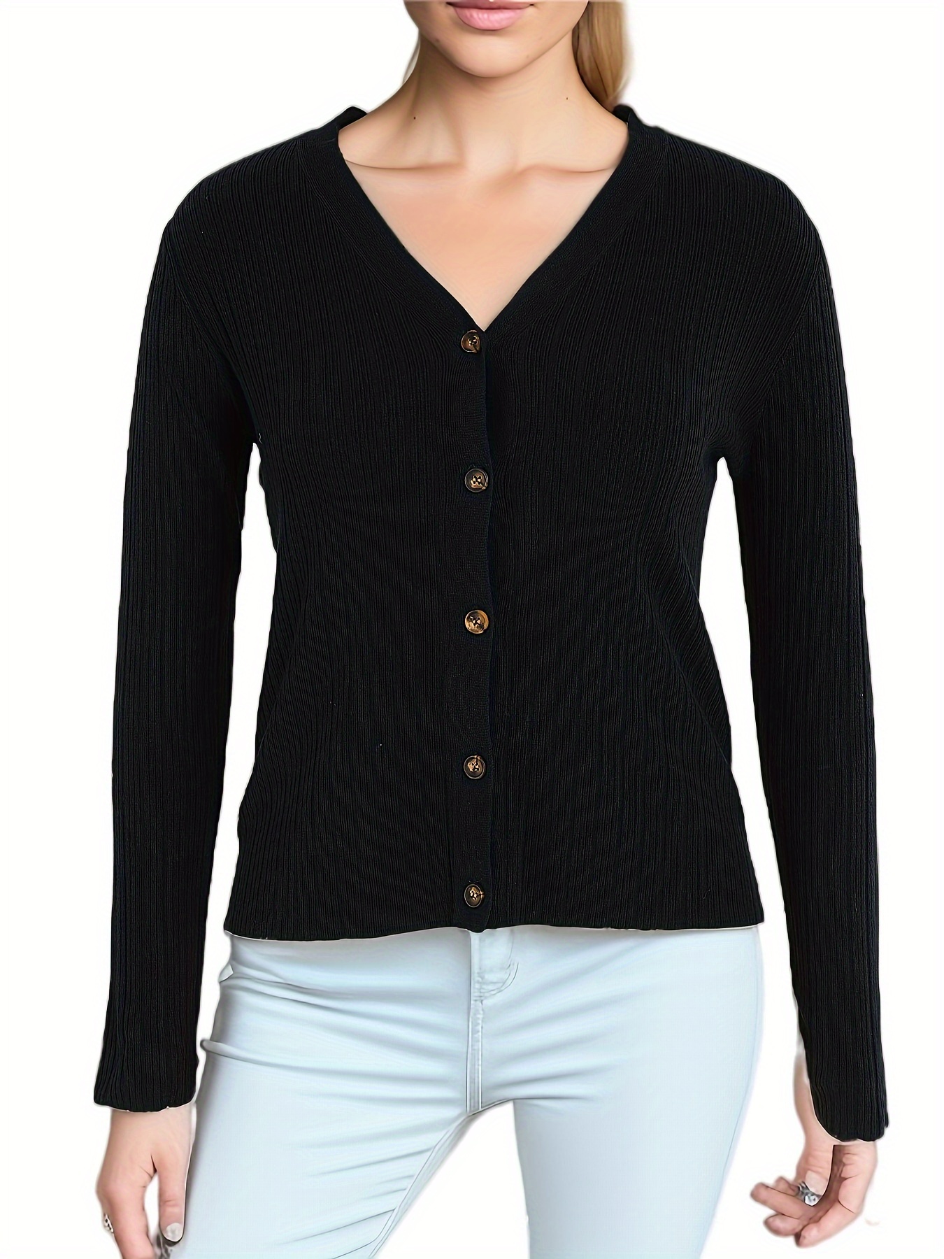 High Contrast Knit Cardigan V neck Button Cardigan Sweater - Temu