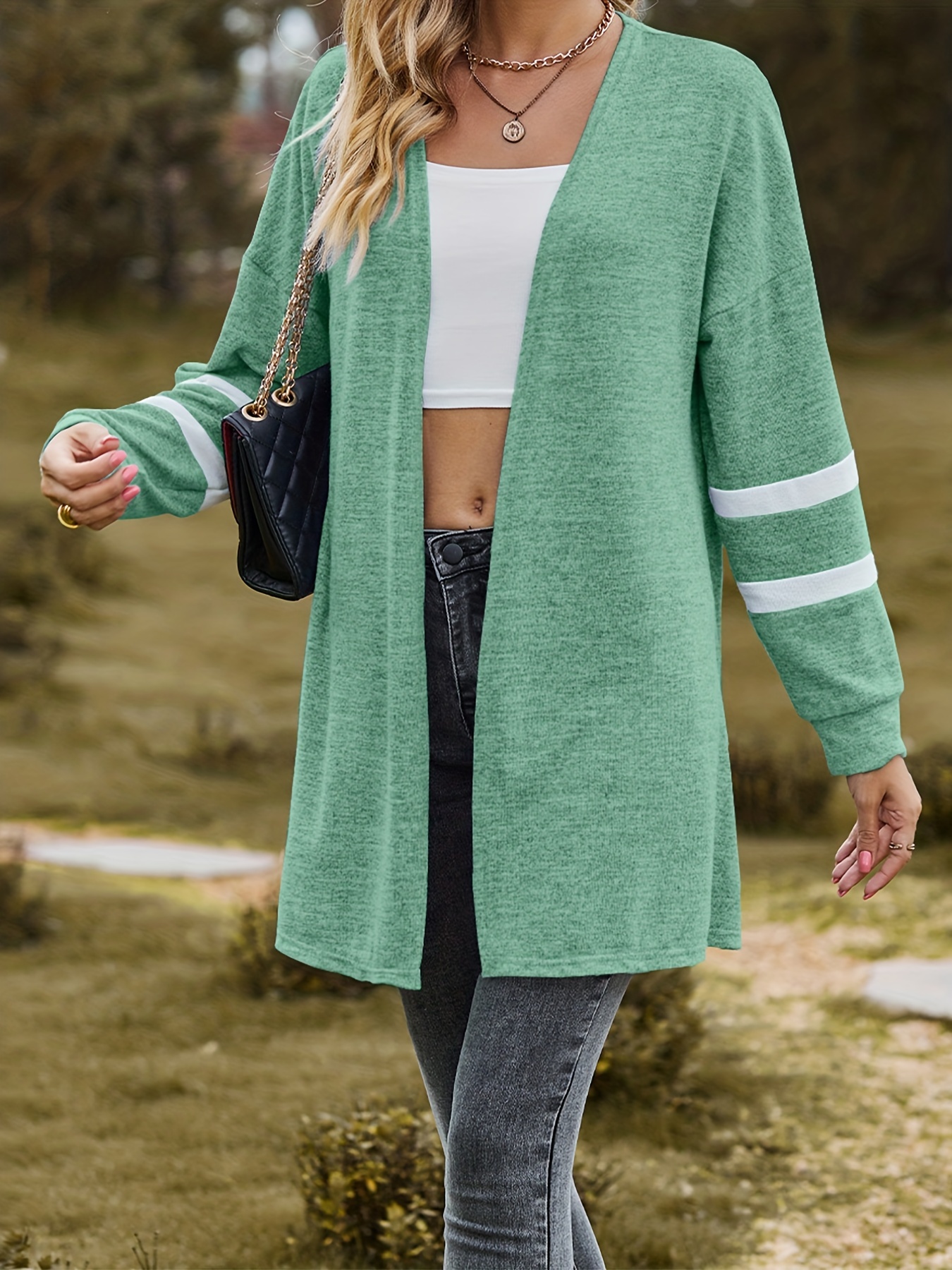 Color block open front sale cardigan