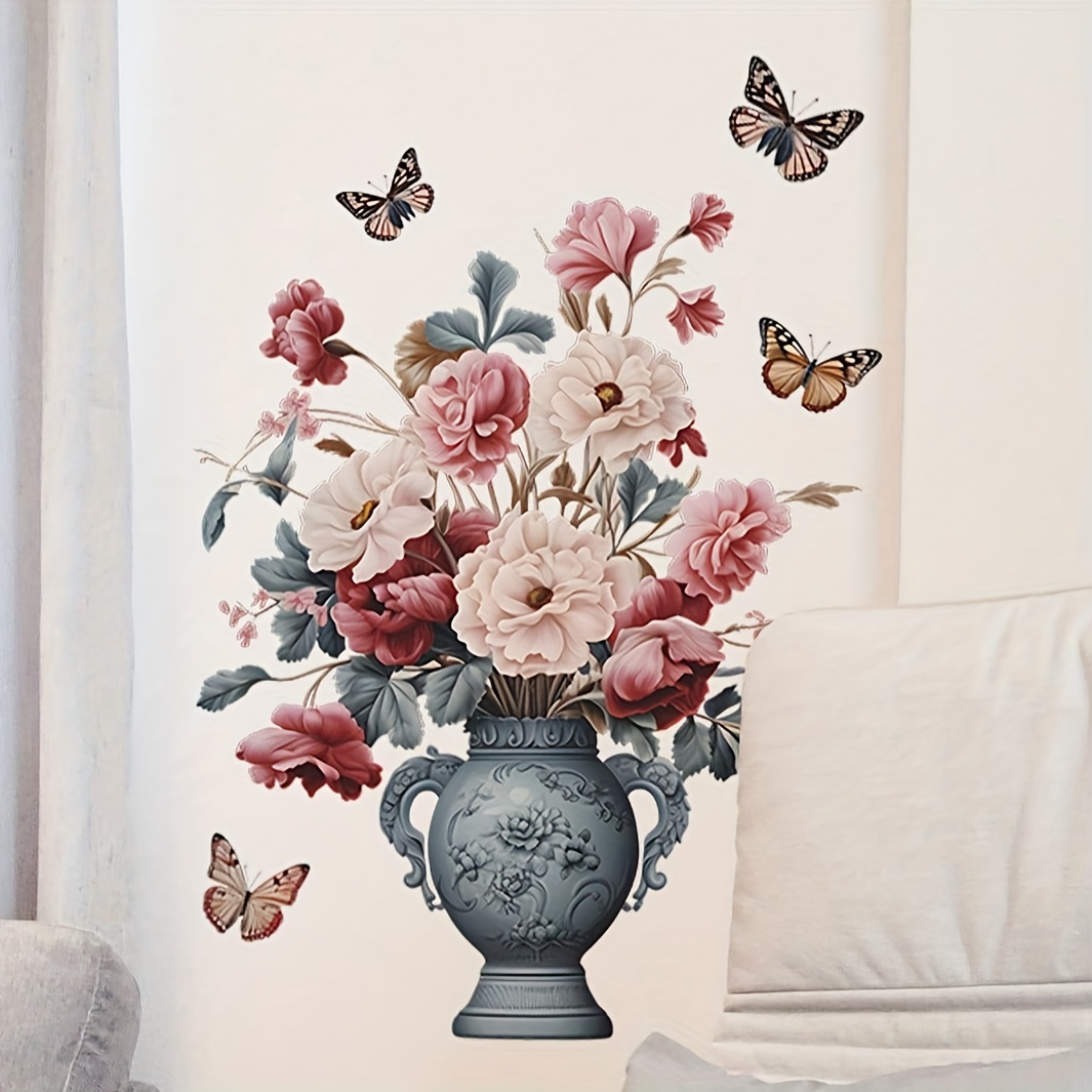 1 Feuille Vase Stickers Muraux Fleurs Roses Stickers Muraux - Temu