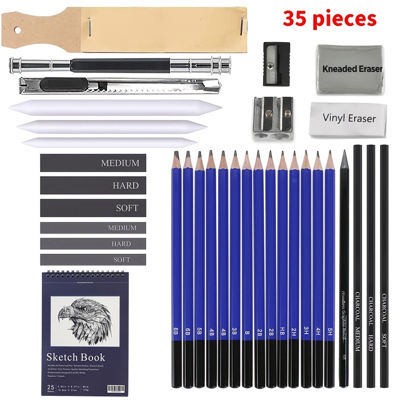 35Pieces Professional Sketch kit Drawing Pencil Set Black Wood