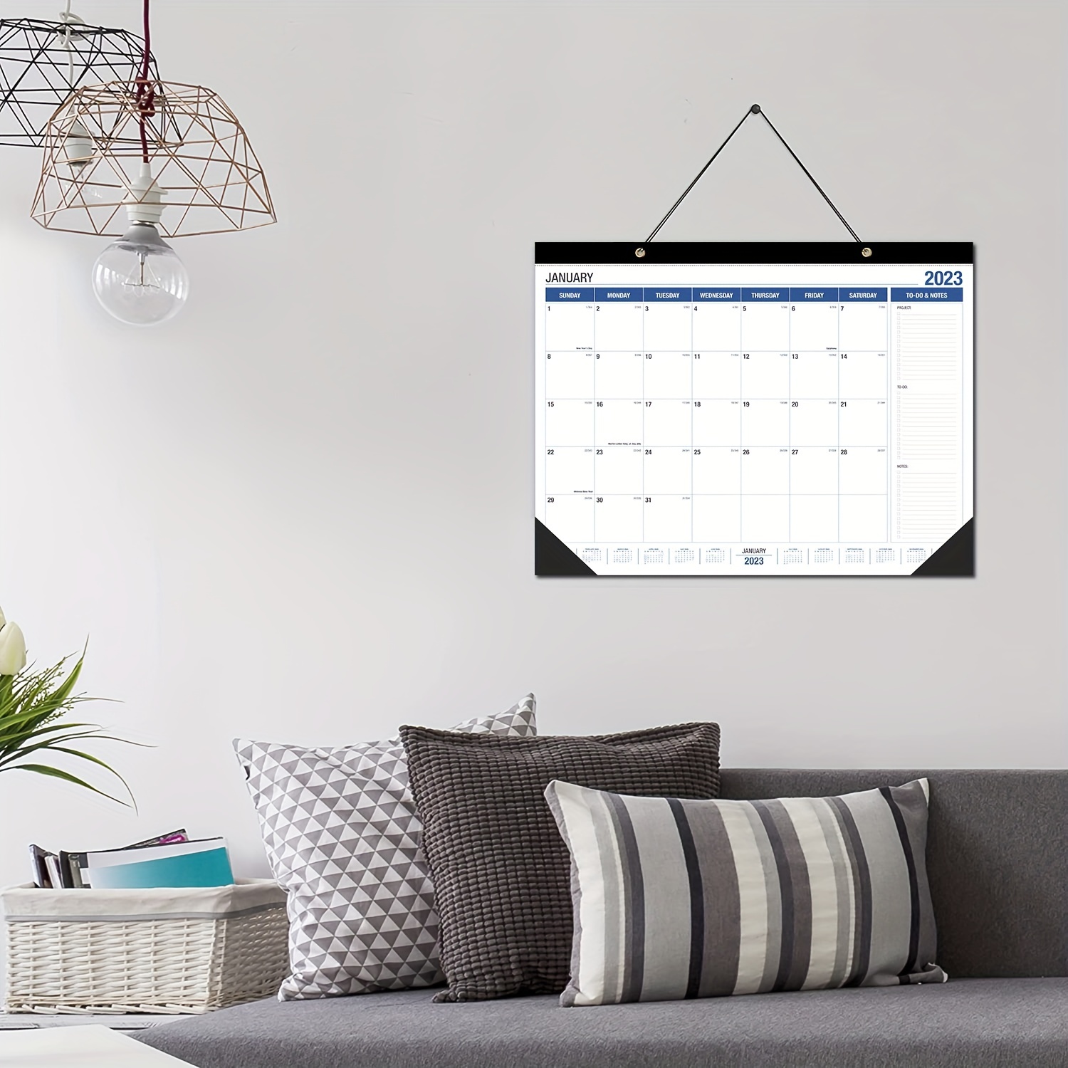 Large Wall Calendar 18 Months 17x22 Inches with Hanging Rope