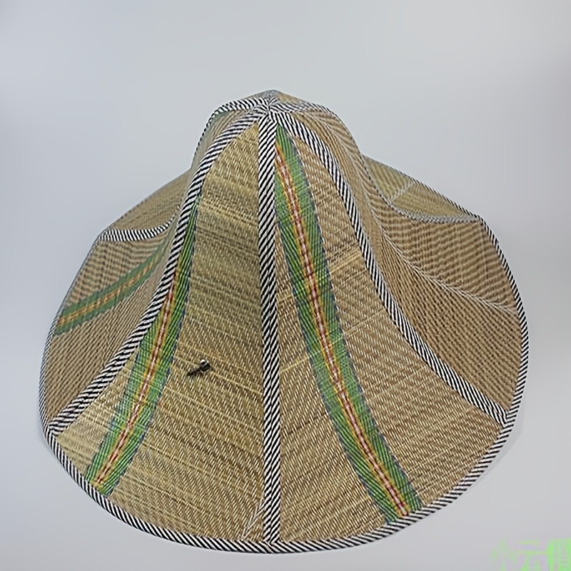 1pc Asian Style Foldable Sun Shade Straw Hat For Farmer Beach Queue Up  Builder Palm Leaf Straw Unisex Wide Brim Panama Hat 35cm 13 77in 25cm 9  84in