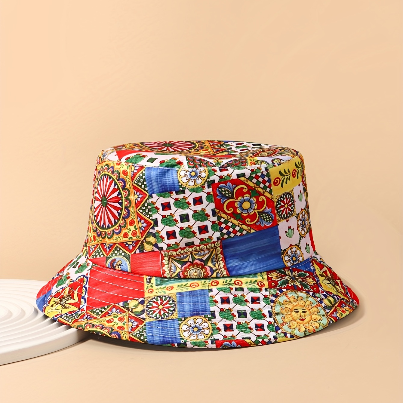 1pc Ethnic Pattern Reversible Bucket Hat, UV Protection Lightweight  Versatile Sun Hat, Wide Brim Sports Hat For Fishing Riding Walking