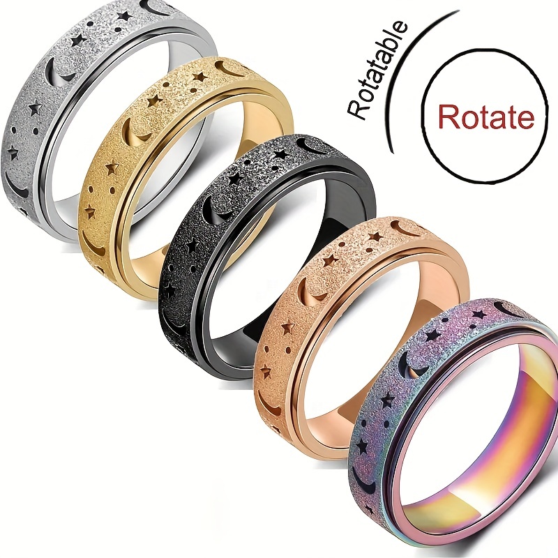 

1pc Anxiety/ Fidget Ring Made Of Stainless Steel Rotatable Design Trendy Moon And Star Design Multi Colors To Choose Match Daily Outfits