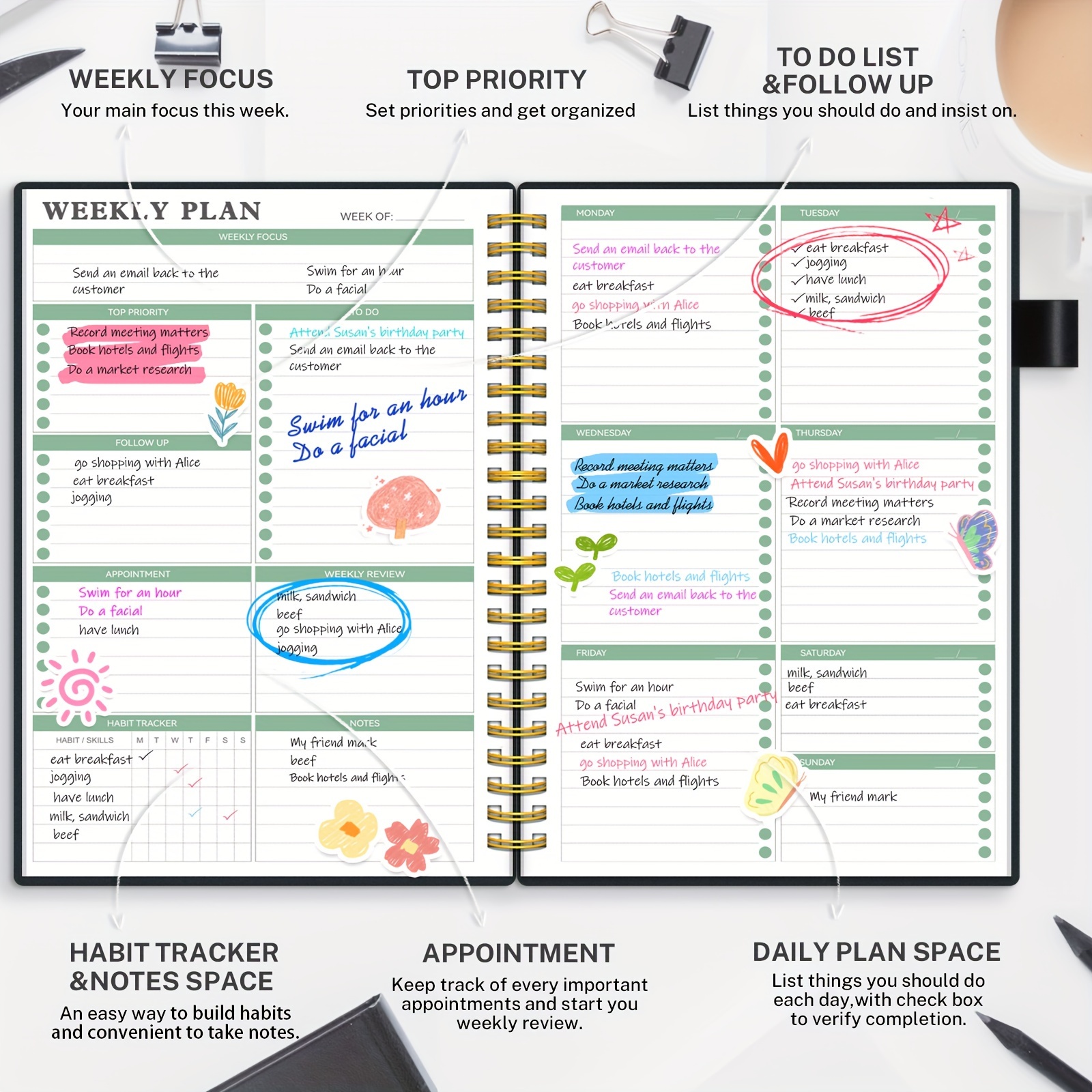 Agenda Giornaliera Senza Data Quaderno Obiettivi Settimanali - Temu Italy