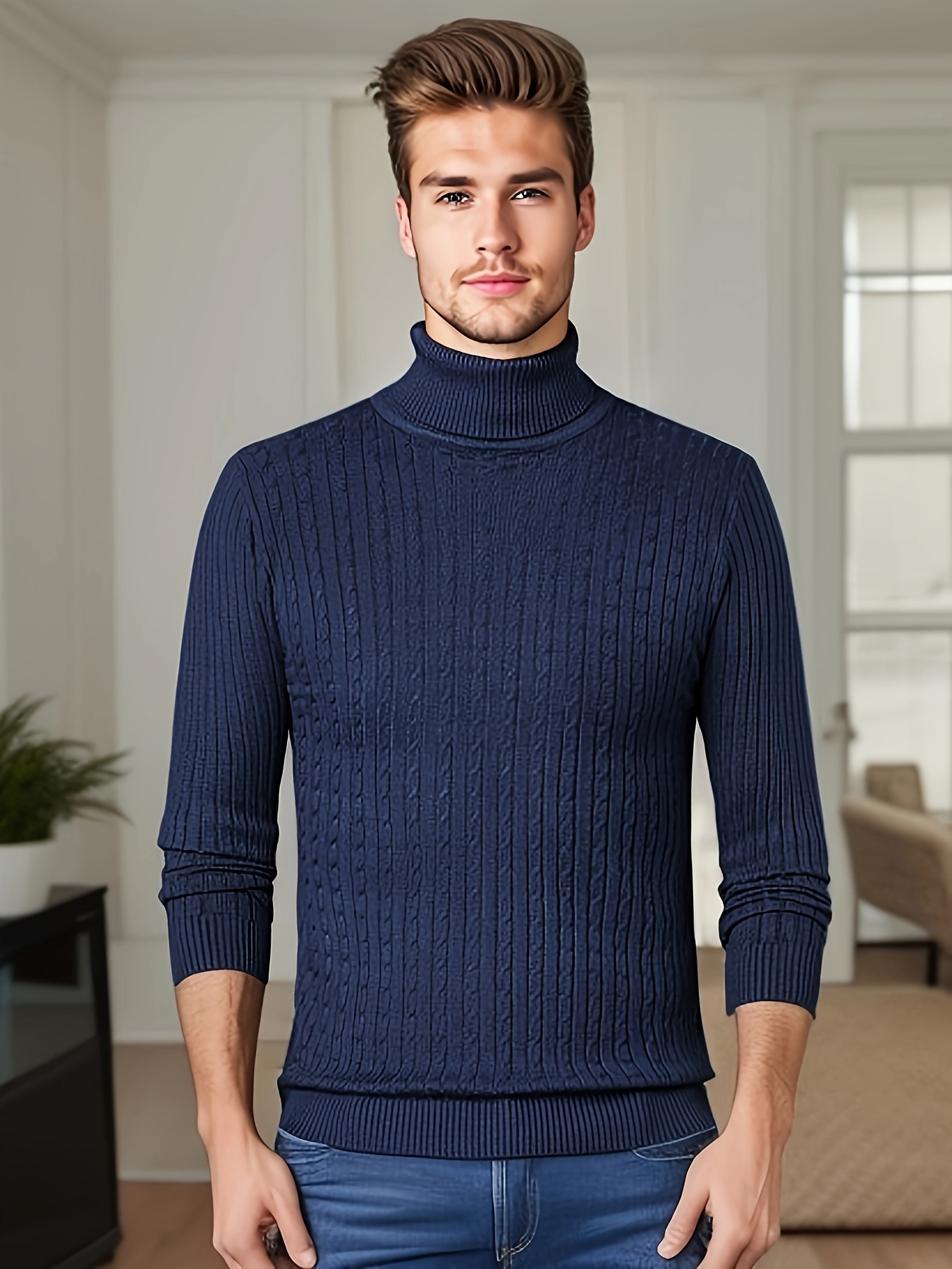 Men's Trendy Knitted Sweater Casual Stretch Breathable - Temu