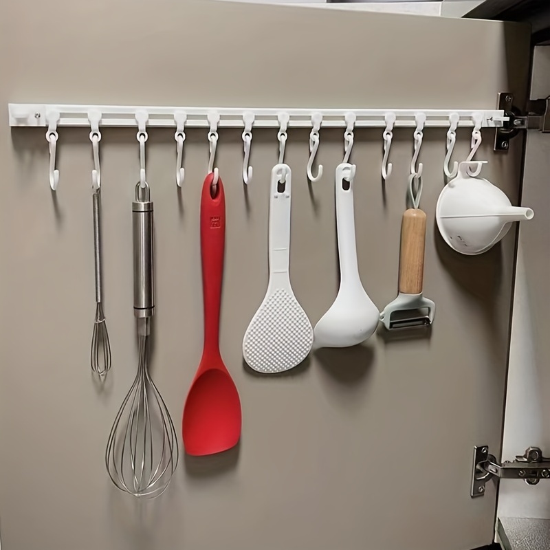  Space - Estantes de aluminio para utensilios de cocina, barra  para colgar ollas y sartenes Penjia, montaje en pared, para colgar  utensilios de cocina, 6 ganchos deslizantes : Hogar y Cocina