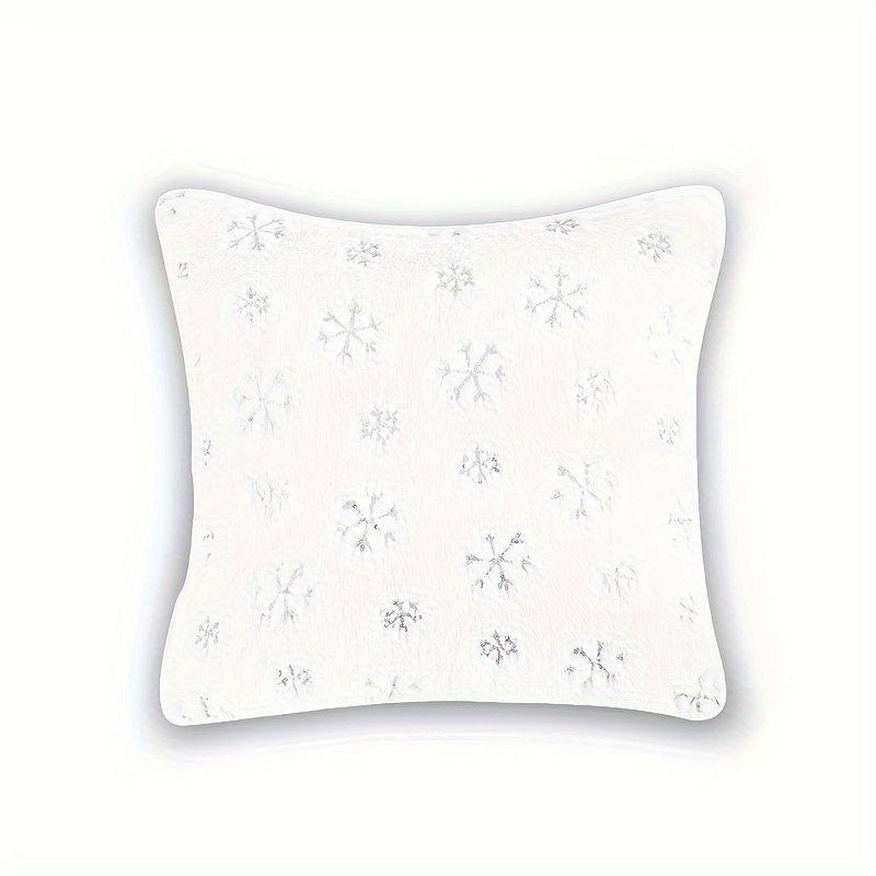 White Christmas Throw Pillow with Silver Sequin Snowflake