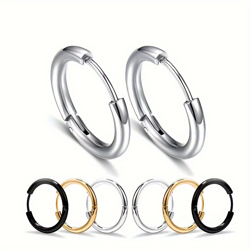 Tiny Glossy Hoop Earrings Stainless Steel Jewelry Simple Leisure Style For Women Daily Casual