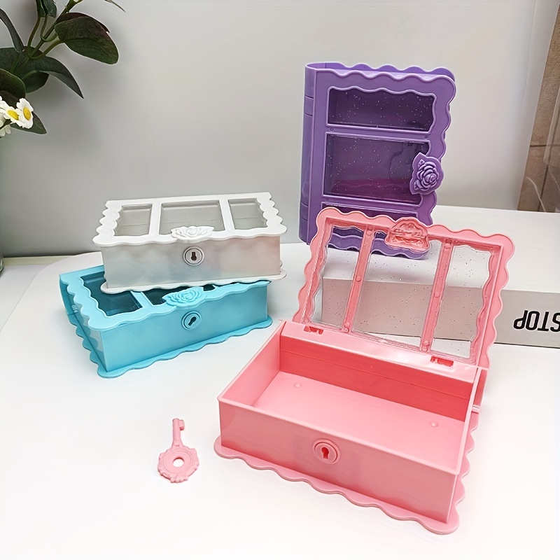 1pc Mini Cute Jewelry Box With Lock, For Earrings Rings Necklace Beads Hair Accessories Storage And Display, Household Storage And Organization, Home