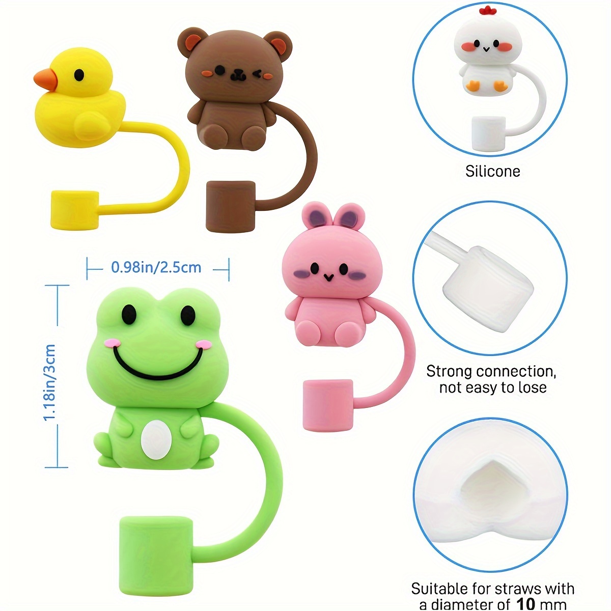 Straw Cover 6PCS Cartoon Reusable Straw Caps Decoration Animals