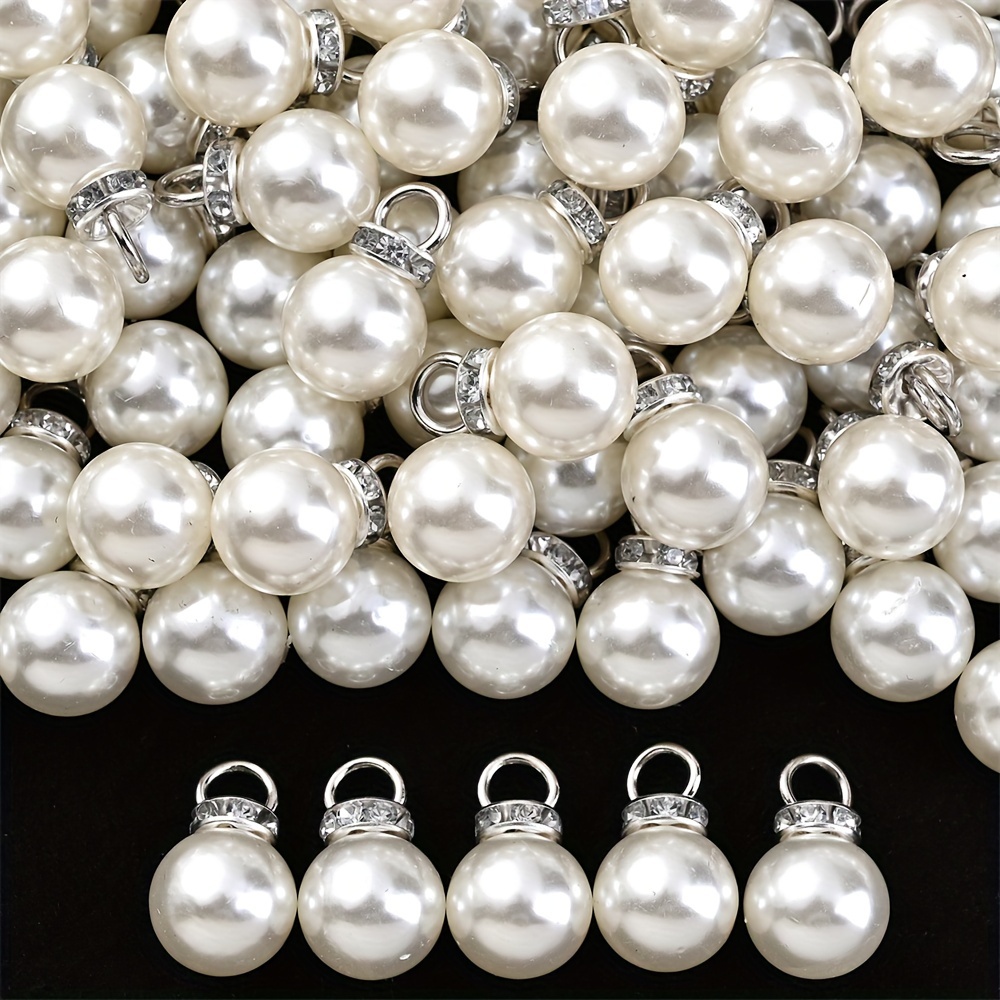 10/20pcs White Artificial Pendants With Rhinestone Beads Silvery Golden Color Rings For Jewelry Making Acrylic Diy Bracelet Necklace Earrings Accessories 8-16mm