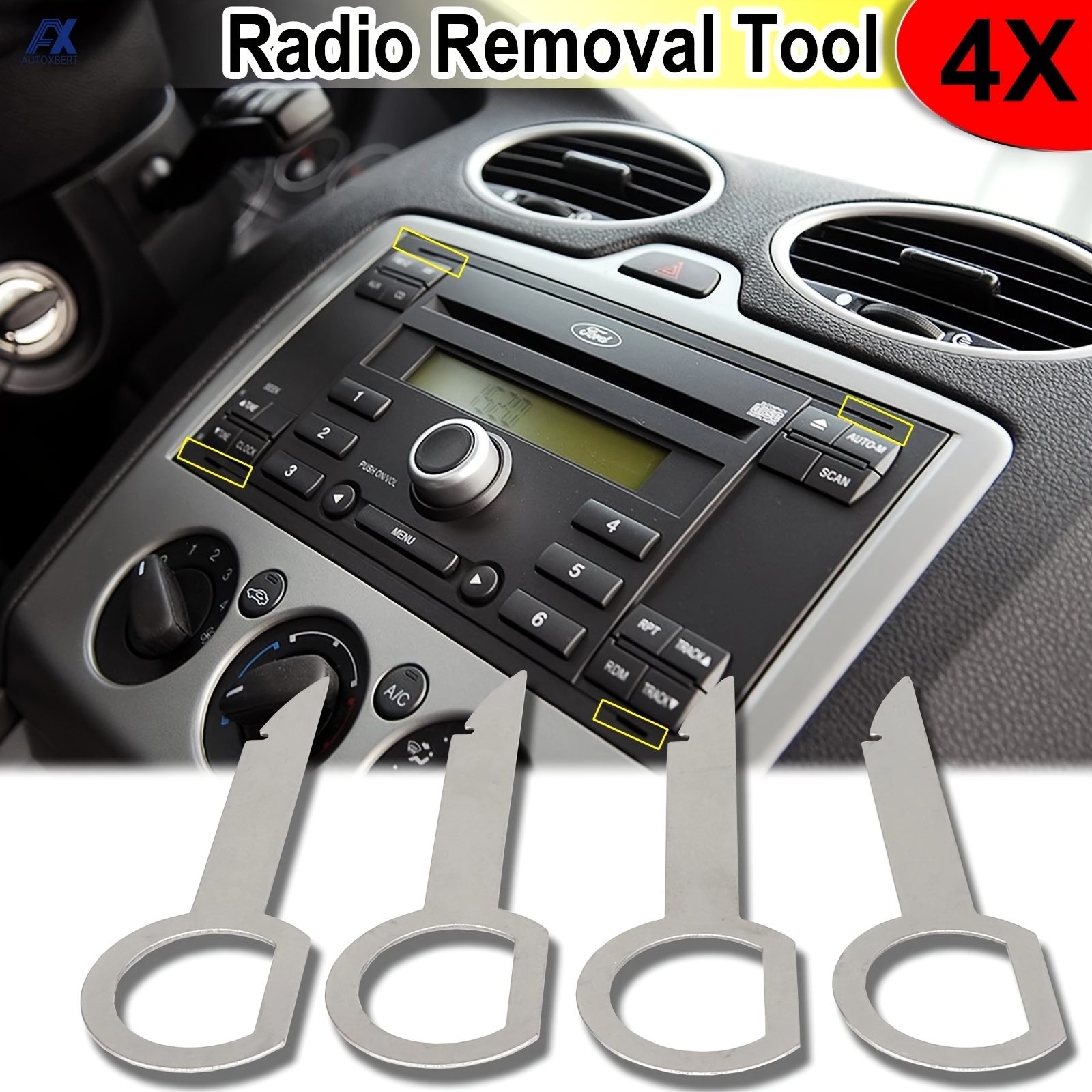 4pcs Outil d'installation audio pour unité de tête de broche de libération  de clé d'extraction stéréo radio pour pièces de voiture VW Audi Ford
