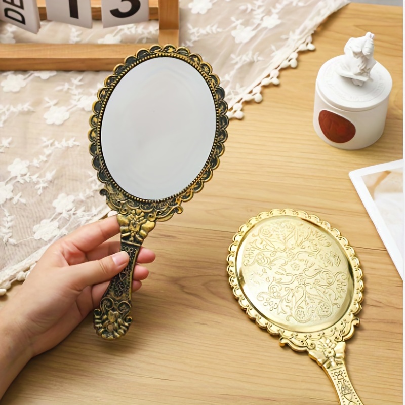 Espejo de mano vintage, pequeños espejos decorativos de mano para  maquillaje facial, flor en relieve Ofspeizc WRMH-924-4