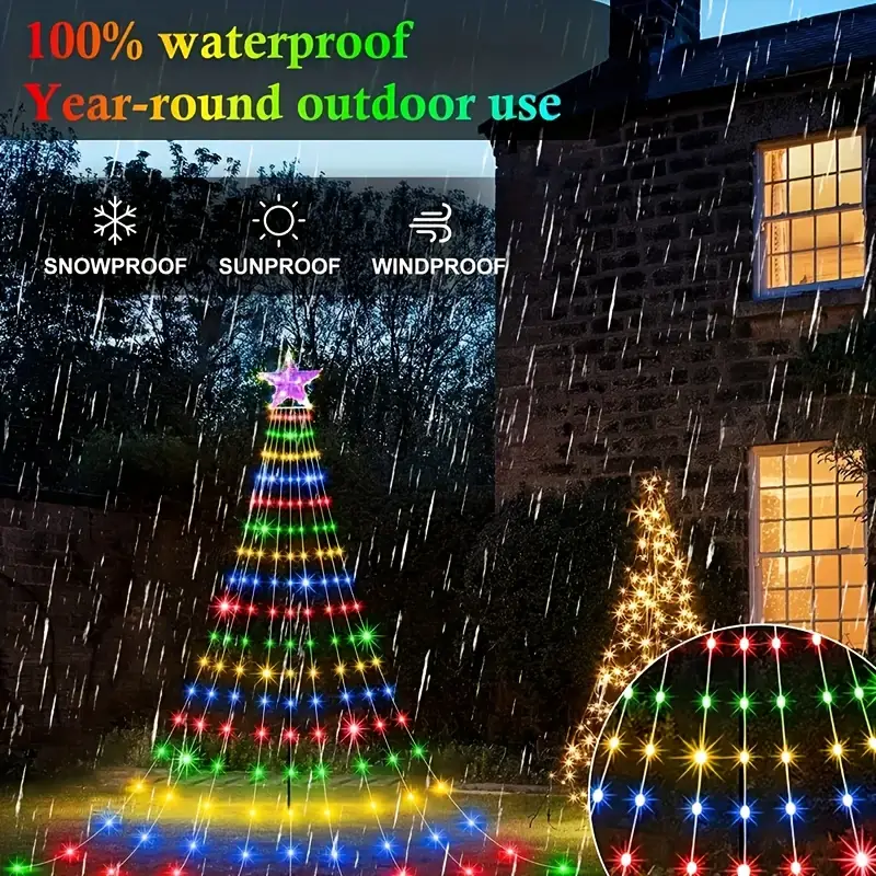 Christmas Tree Waterfall Light Outdoor Waterproof Courtyard Remote