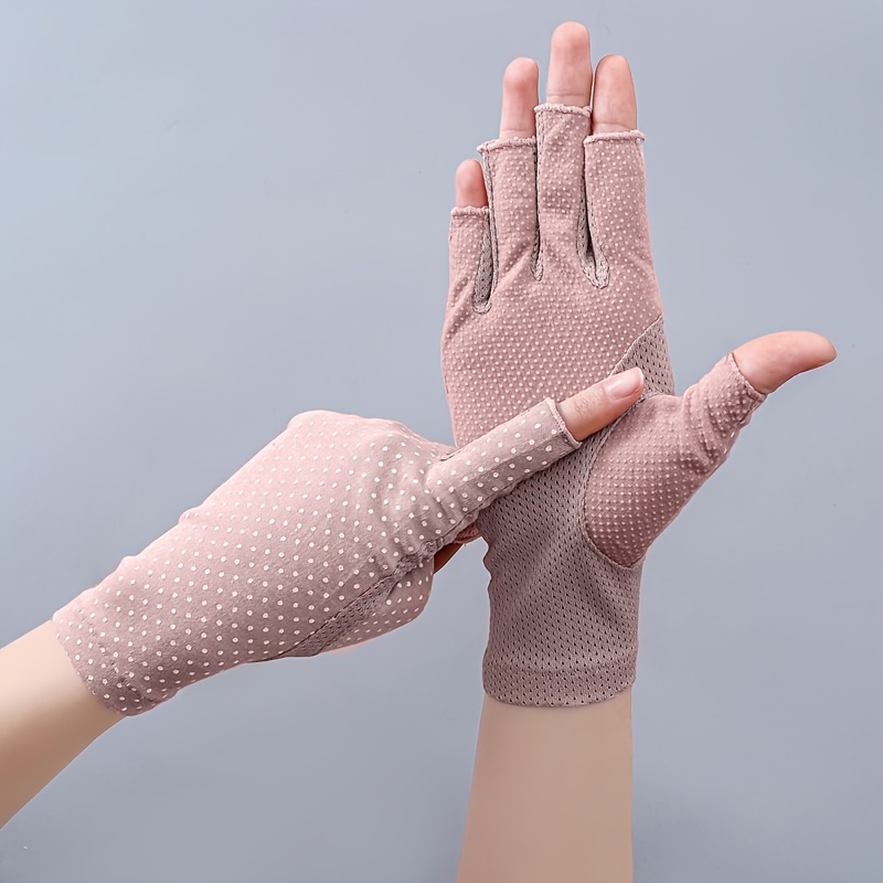 Sun Protection Gloves Women's Dot Summer Fingerless Half - Temu Canada