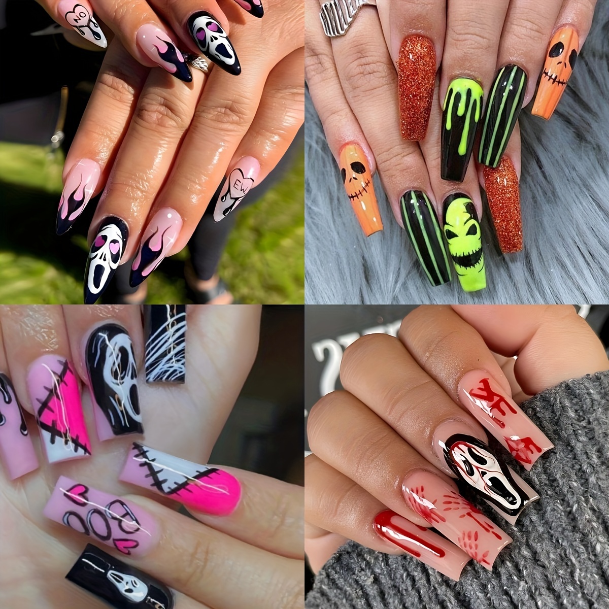 Extra Long Coffin Fake Nails, Halloween Press On Nails With Cute