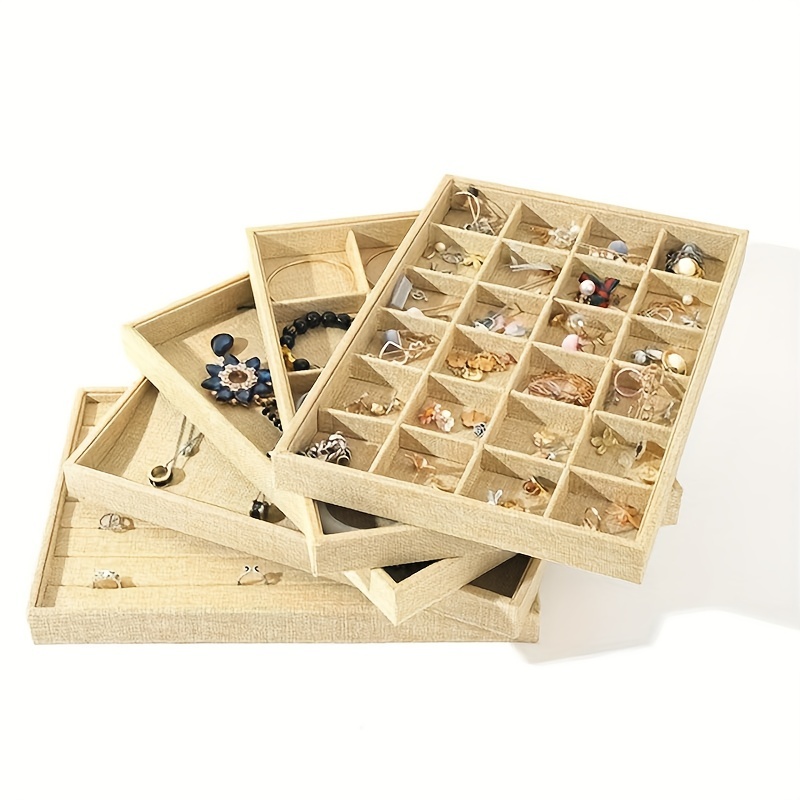 12 Stück Samt Schmucktabletts Grau - Stapelbare Schmuckorganizer