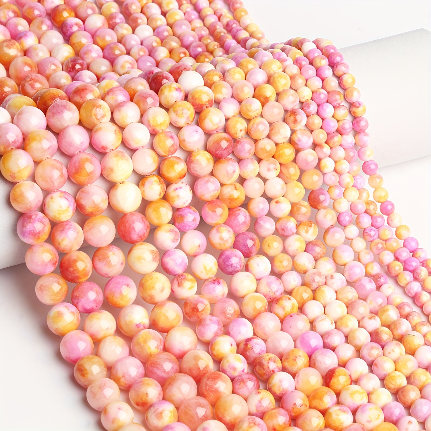 

1pc 6mm 8mm 10mm 12mm Round Orange&pink&white Persian Jade Stone Loose Spacer Beads Fashion For Handmade Diy Bracelet Necklace Jewelry Making Craft Supplies