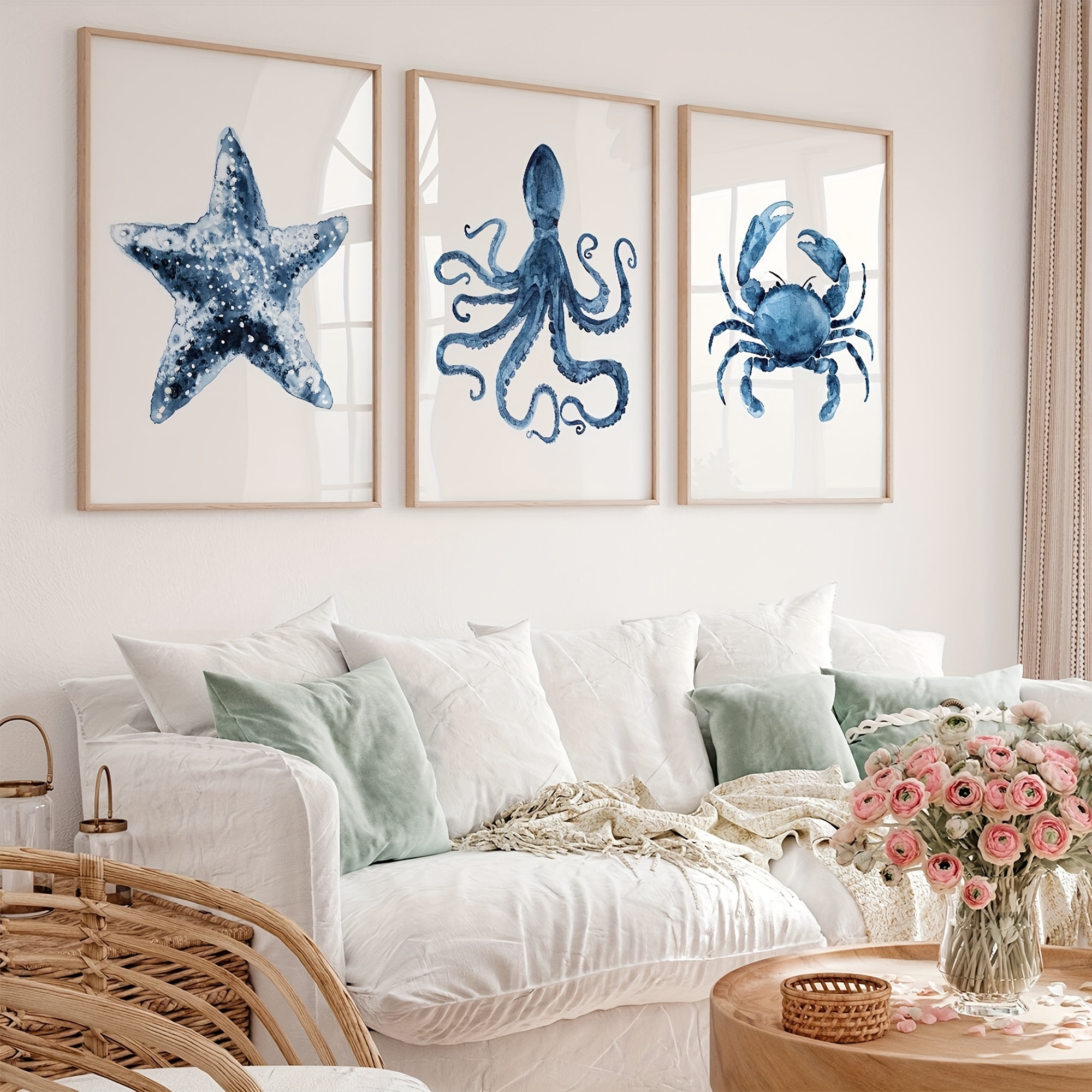 Blue Watercolor Starfish, Octopus, Wall Art, Nautical Decor,for ...