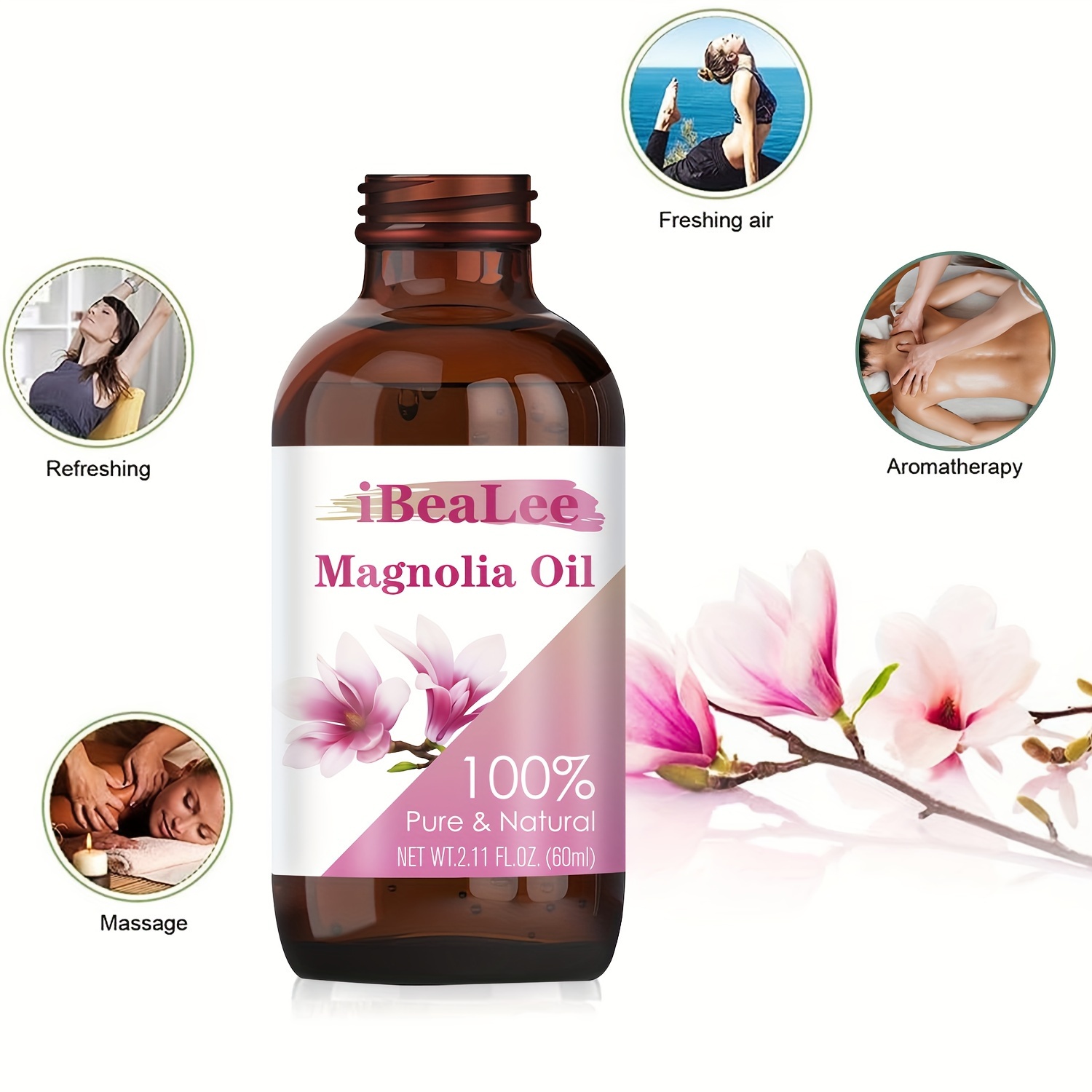 60ml Magnolia Essential Oil (2.11 Fl.Oz With Glass Dropper) 100% Pure  Therapeutic Grade For Hair, Body, Dewy Hydration, Defends Against Signs Of  Aging