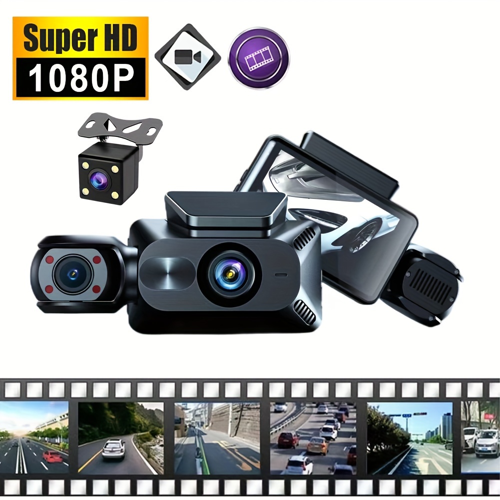 3-channel Dash Cam Front And Rear Inside,1080p Dash Cam Ir Night Vision,  Loop Recording Car Dvr Camera 2/3 Lens With Ips Screen 3 Cameras Car Dashcam,car  Black Box Recording At Same Time,wide