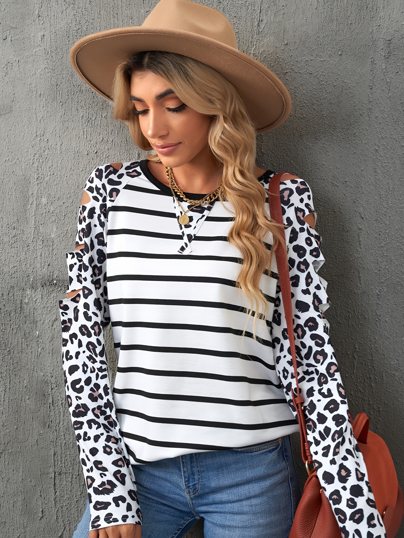 COWBOYS Printed Leopard Splicing Plus Size T-Shirt