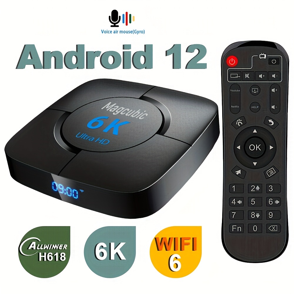 Android 12.0 TV Box, Android Box 4GB RAM 64GB ROM Allwinner H618 Quad Core  64-bit Soporte HD 6K/ 3D/ H.265 Ethernet 2.4/5G Dual WiFi BT 5.0