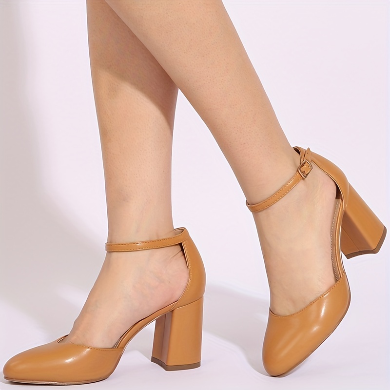 Women s Block Heeled Shoes Comfy Closed Toe Buckle Strap Temu Canada