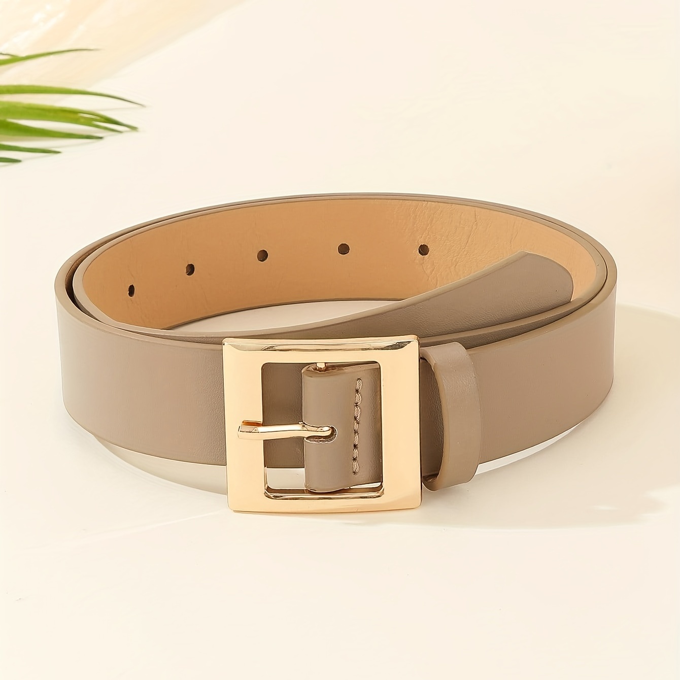 Golden Square Pin Buckle Belt Gray Simple Casual Pu Waist - Temu