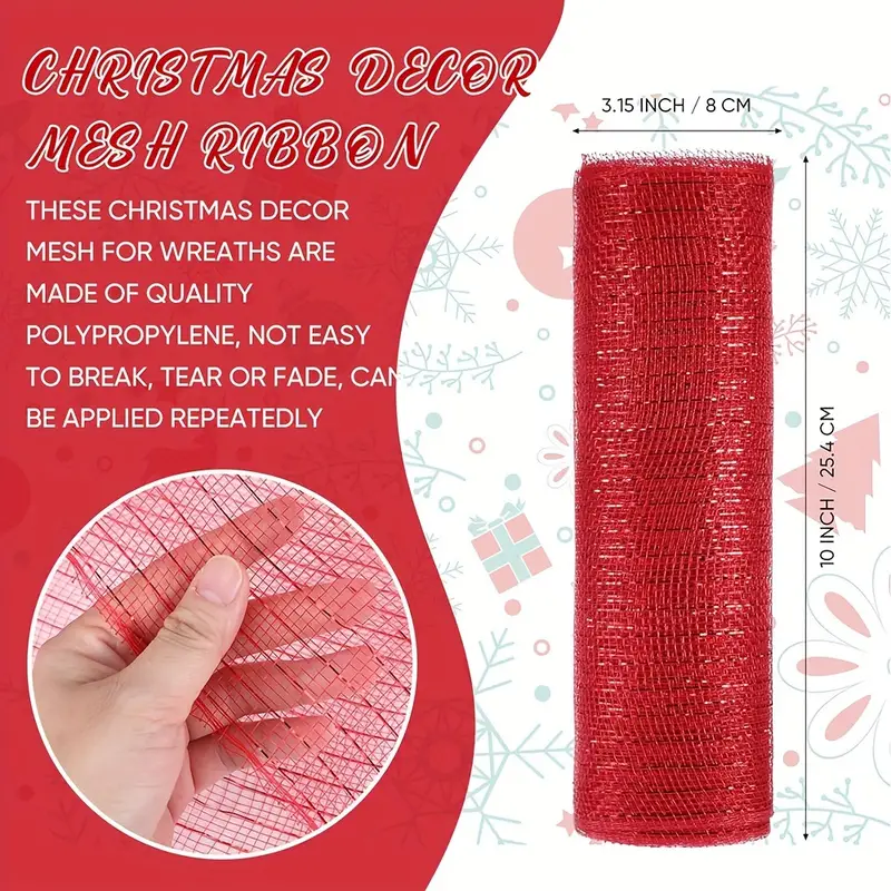 4 Rolls Christmas Poly Burlap Mesh 10 Inches, 40 Yards Metallic  Deco Mesh Ribbon for Wreath Christmas Tree, Red White Wide Long Mesh  Decorative for DIY Party Wrapping Craft (Classic Style) 