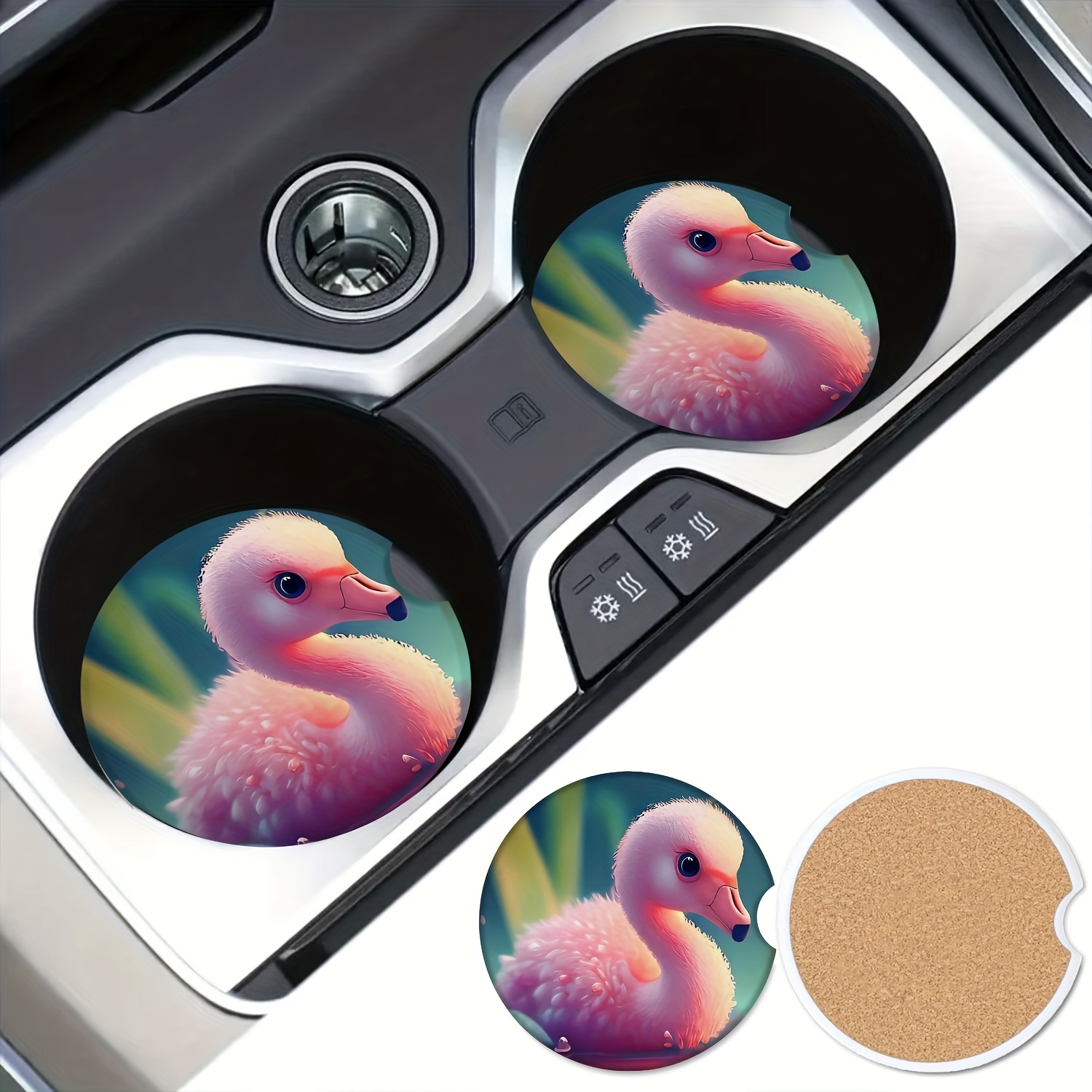 Cute Flamingo Pattern Car Cup Holder Coasters Absorbent Temu Australia