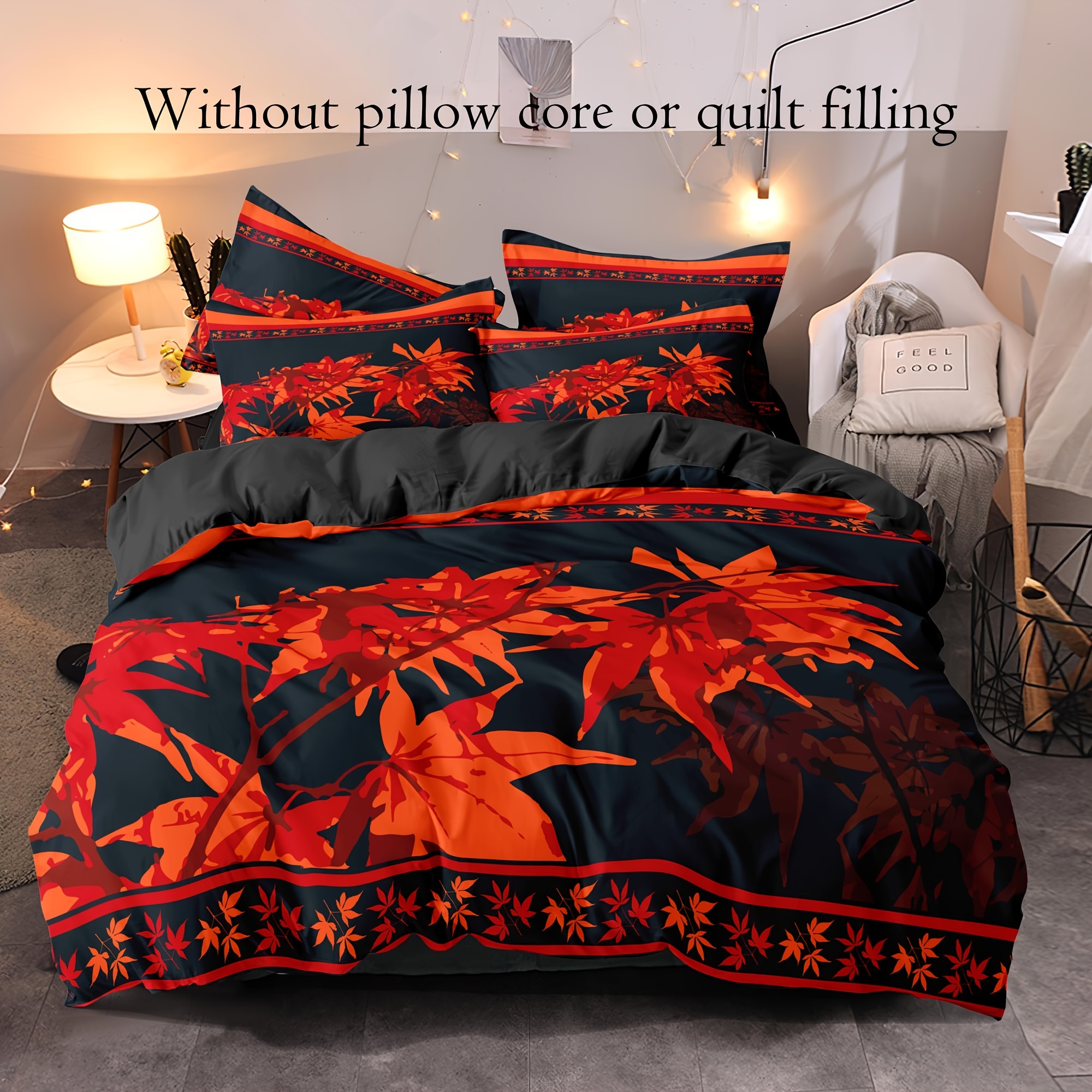 Black Red Floral Quilt Cover Set King Size Bed Red Leaf - Temu