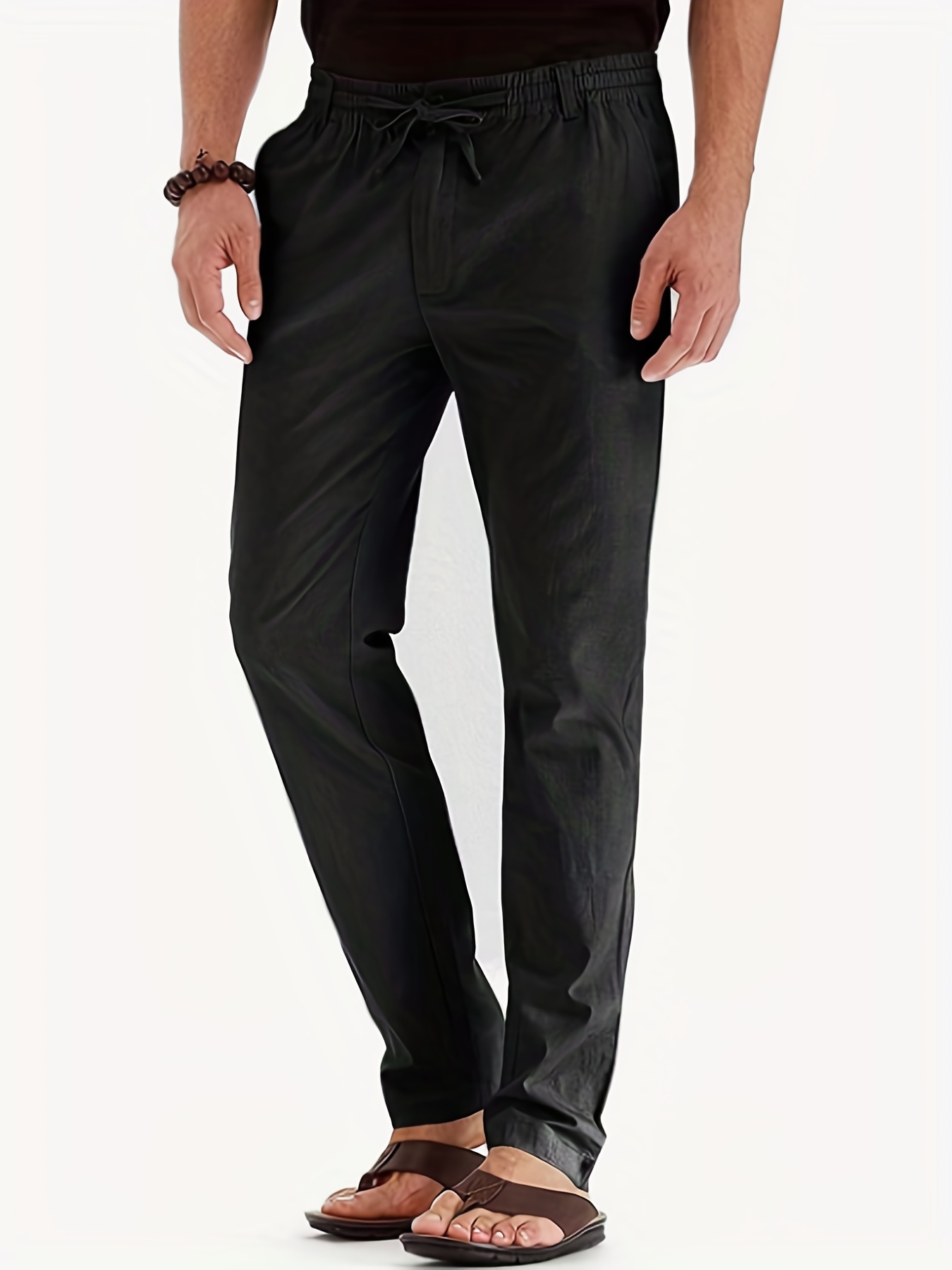 Plus Size Men's Casual Linen Trousers Elastic Waist Lace - Temu Germany