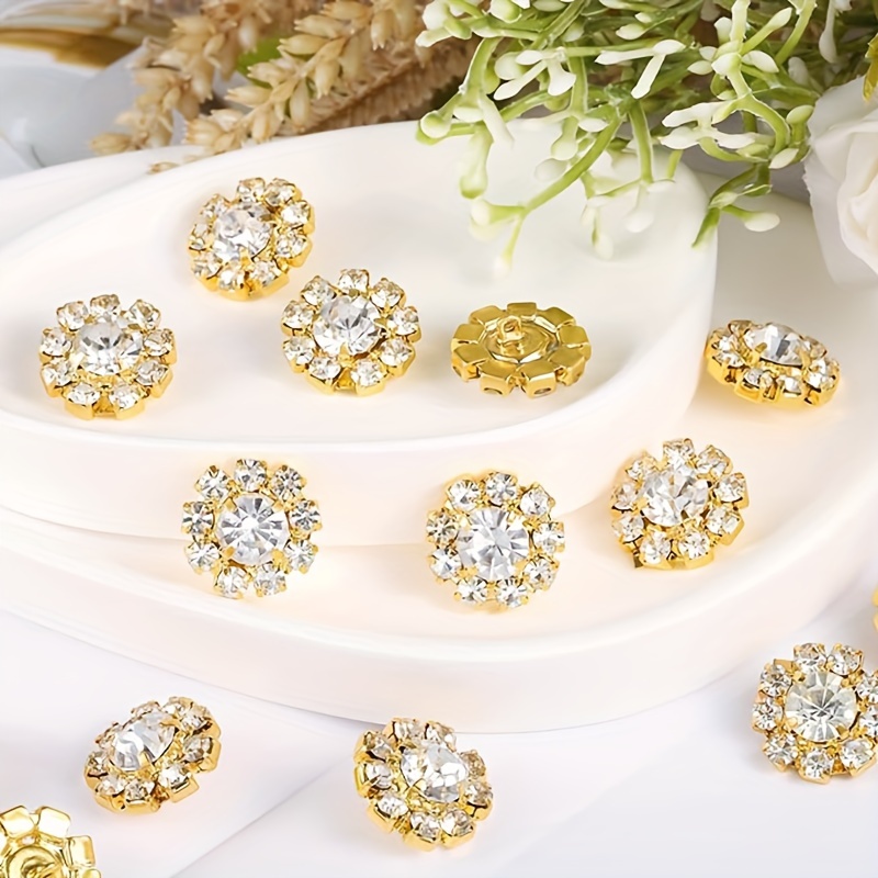 100pcs Rhinestones Buttons, Crystal Flower Shape Rhinestone Buttons Sew on  Rhinestone, Embellishments with Diamond, Handcraft Button Gold Bottom for