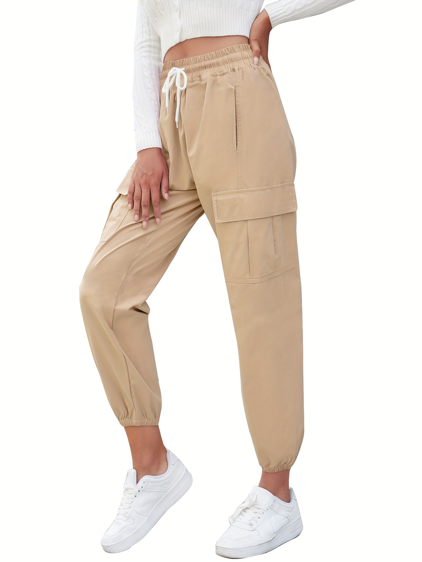 nsendm Female Pants Adult Womens Pants Casual Work Size 16 Womens Pants  Pockets Oversized Loose Elastic Sports Women Cargo Pants with(Black, M)