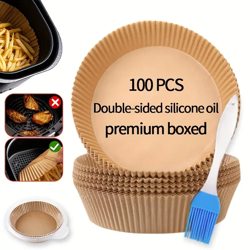 30pcs Air Fryer Liners, Round Silicone Baking Parchment Paper Sheets,  Non-stick Fryer Basket Mats, Fda Approved