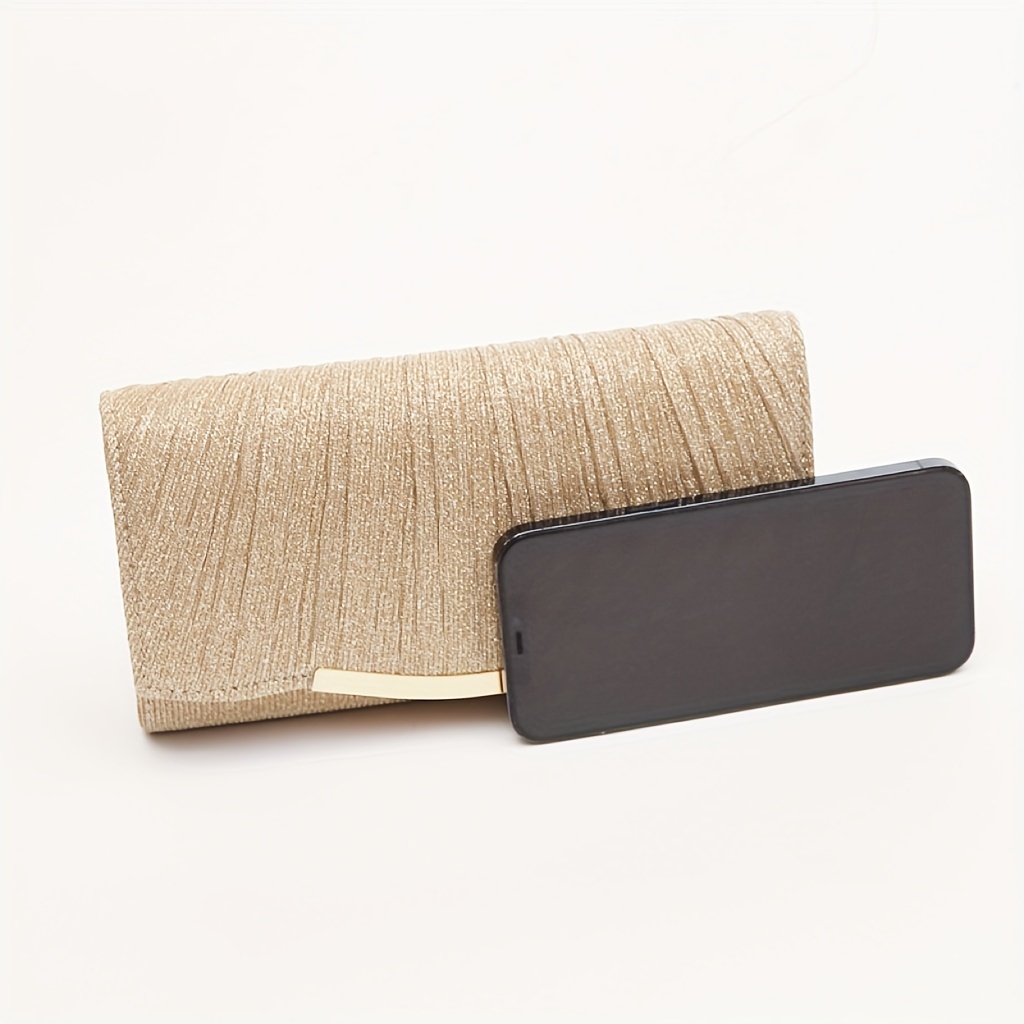 Ruched Evening Bag Metal Decor Flap Clutch Purse Glitter Handbag