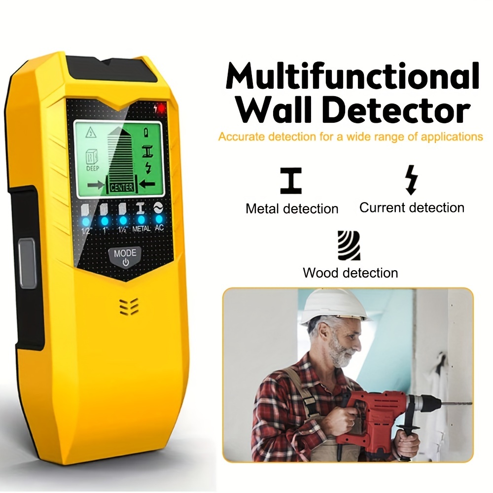 Detector de Materiales en Paredes. Multifuncional Encuentre Metales,  Madera, Cables, Tuberías. Pantalla LCD.